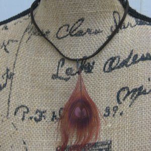 NWOT peacock feather cord necklace